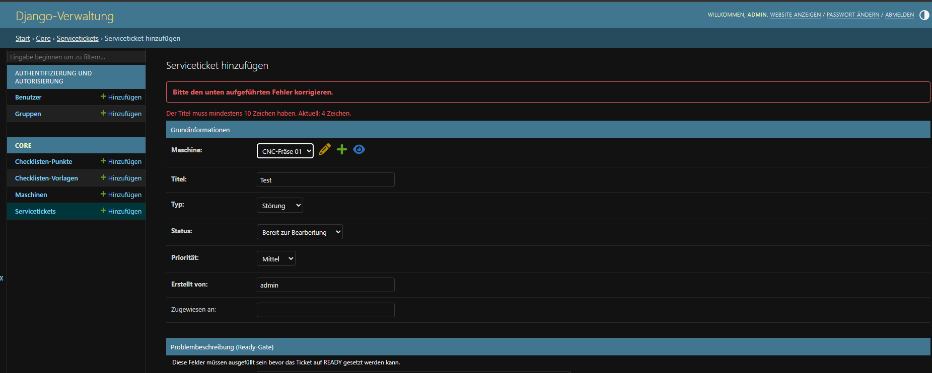 Ready-Gate validation error