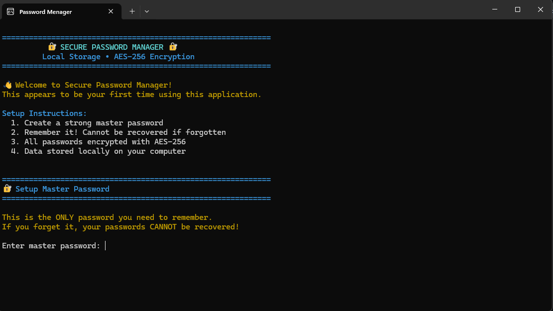 Terminal setup master password